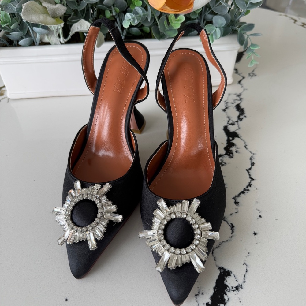 Elegant Black Heels with Crystal Toe Detail